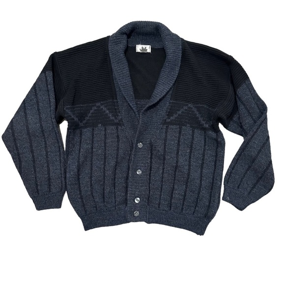 Other - Vintage L CARDIGAN SWEATER chunky KNIT JACKET JED 80s grandpa SHAWL COLLAR WOOL